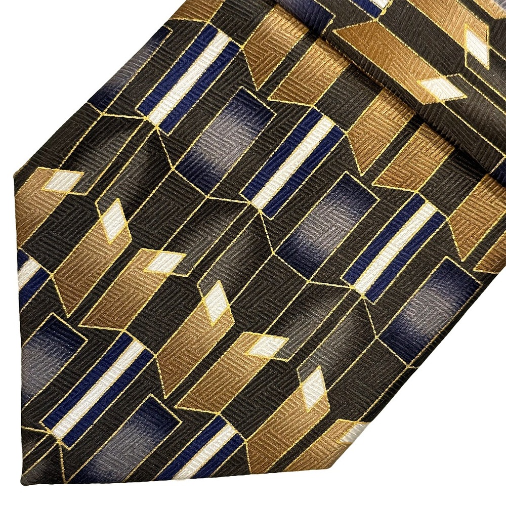 ANTONIA COLLECTION Men's Geometric Pattern Tie • 100% Silk‎ • olive, gold, blue